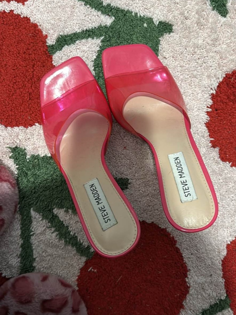 Steve Madden Hot Pink Clear Band Slide Sandals